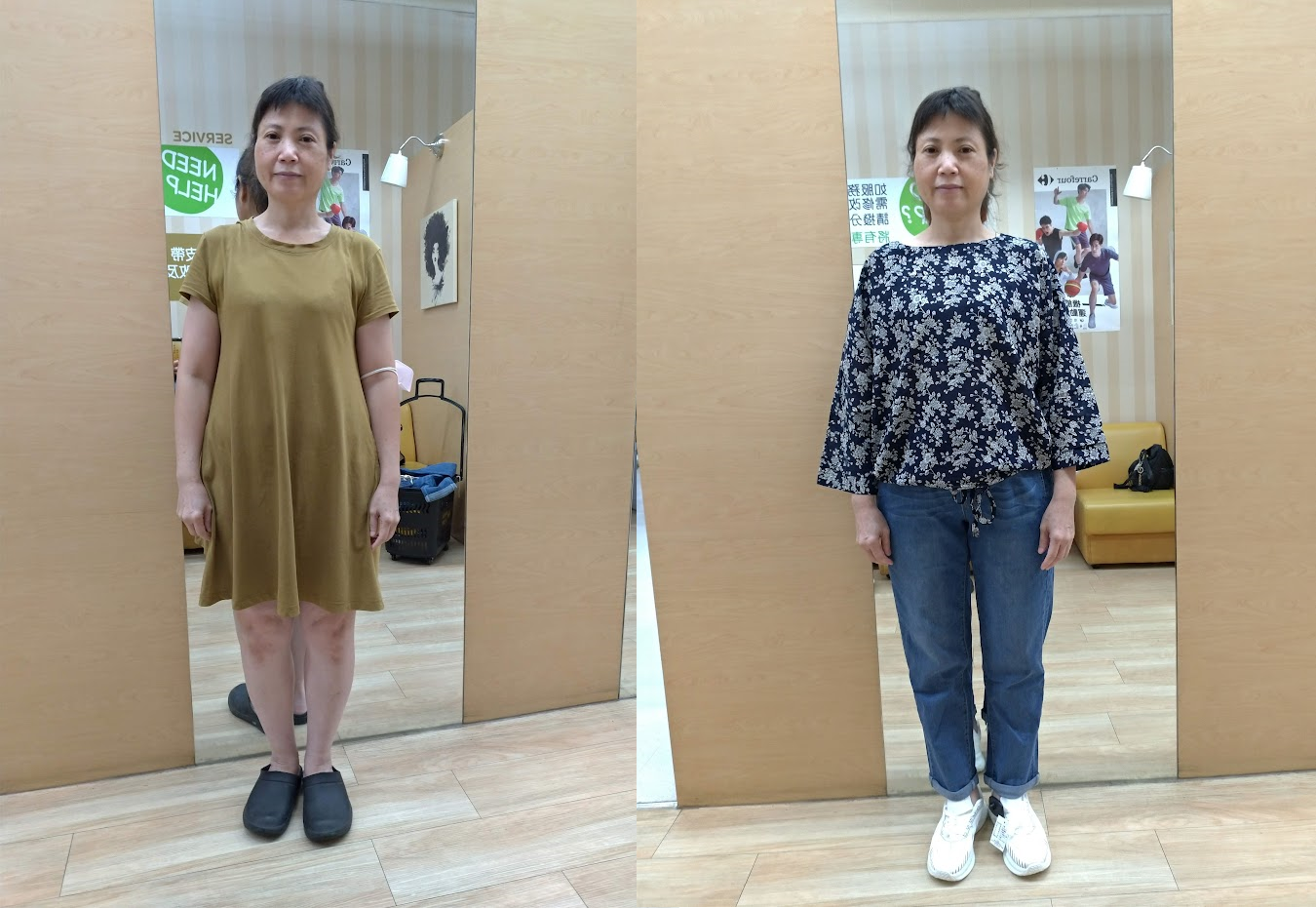 通稿-秝溱換裝前(左)後(右)，整個人變得較有精神，直言「面試整備計畫」很貼心、體驗感很棒！