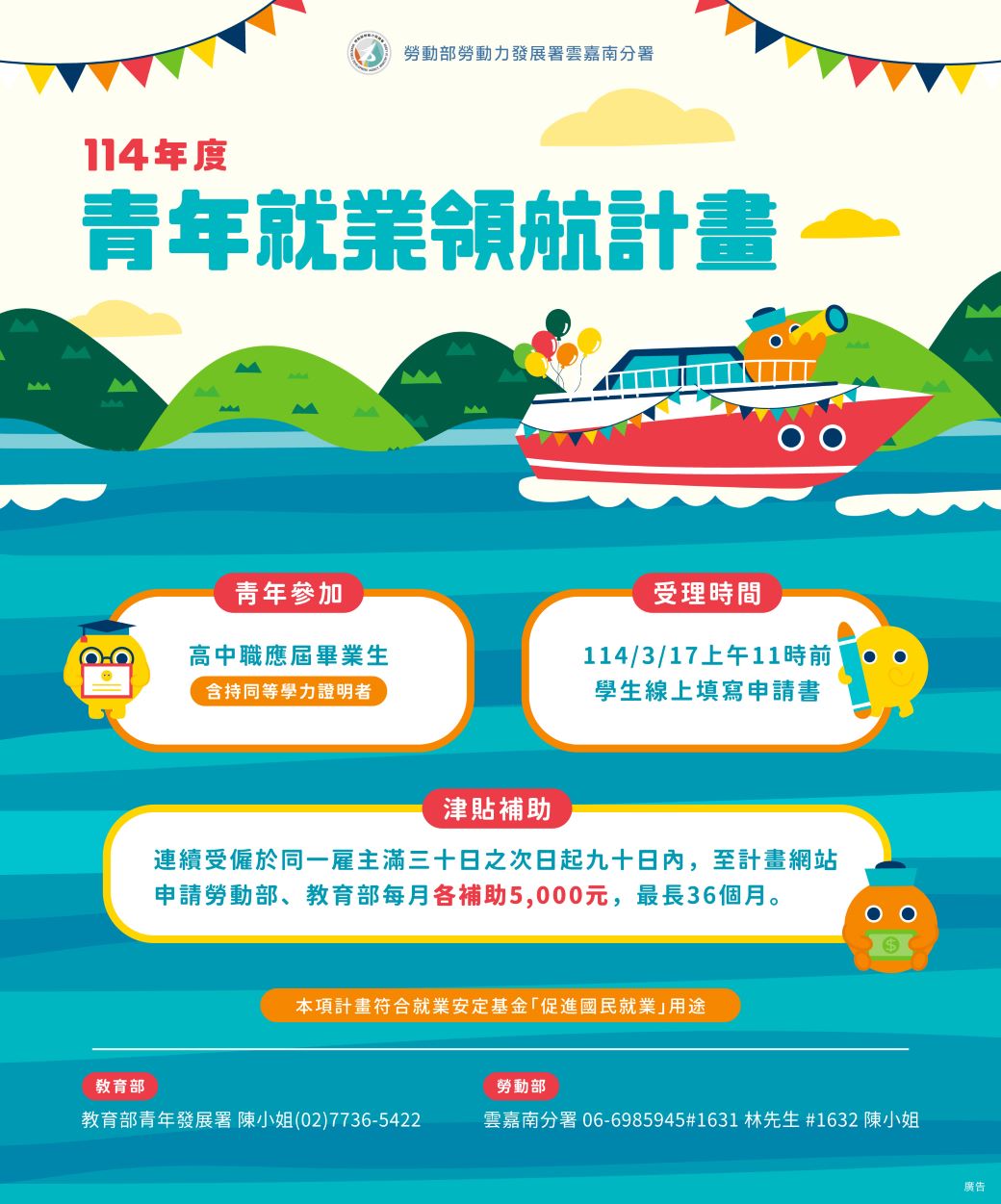 「青年就業領航計畫」宣導圖卡。